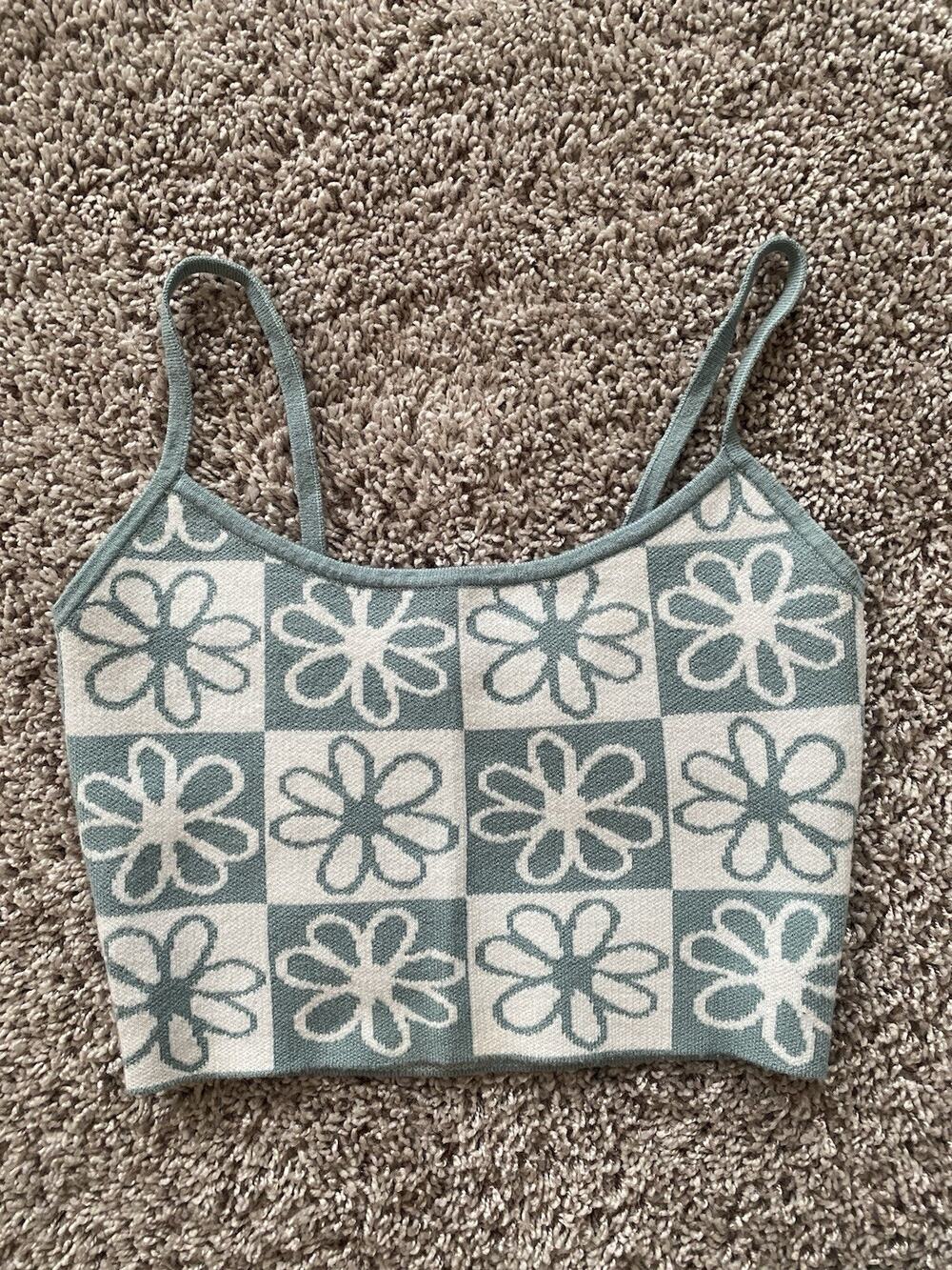 PacSun Woman Knit Tank Top Mint Green and White, XS